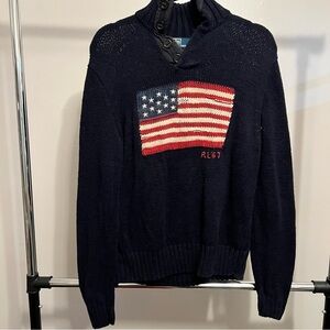 Vintage Polo Ralph Lauren American Flag Henley Sweater